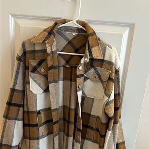 Utility Jacket in Brown and Cream with Classic Plaid Design
